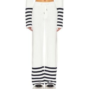 SER.O.YA Womens Poe Knit Lounge Pant Wide Leg Pull On Drawstring White Navy XS